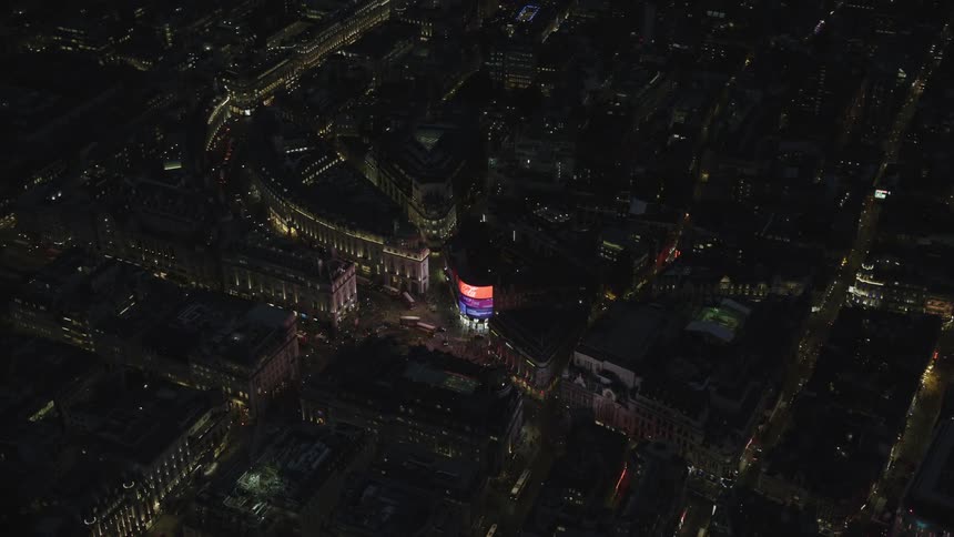 Aerial view of a metropolis with skyscrapers during the night