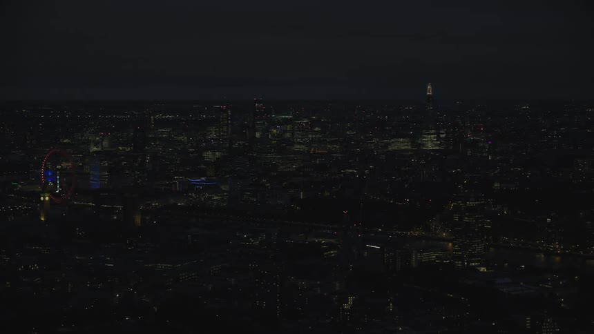 Aerial view of a large metropolitan area at night