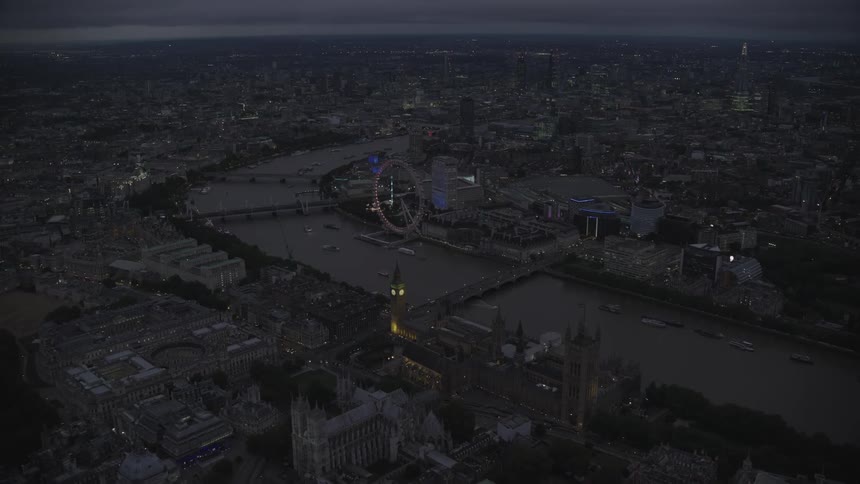 Aerial view of ferris wheel on the south bank of the river thames in london