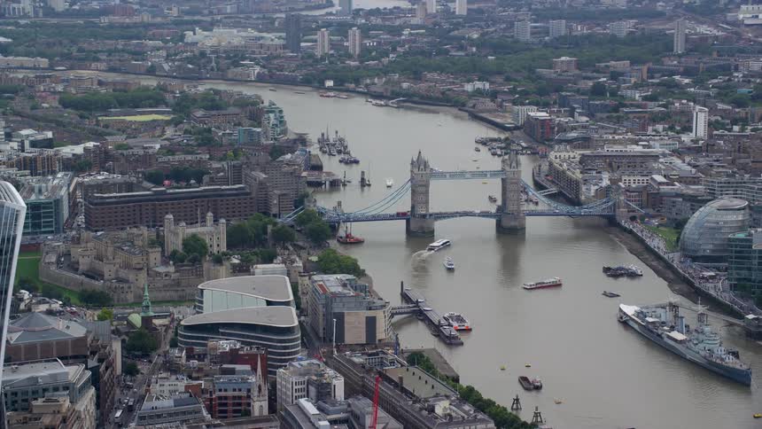 Aerial view of river thames and tower bridge in london