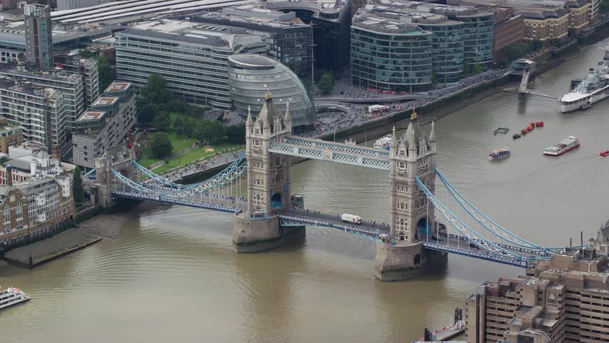 Aerial view of river thames and tower bridge