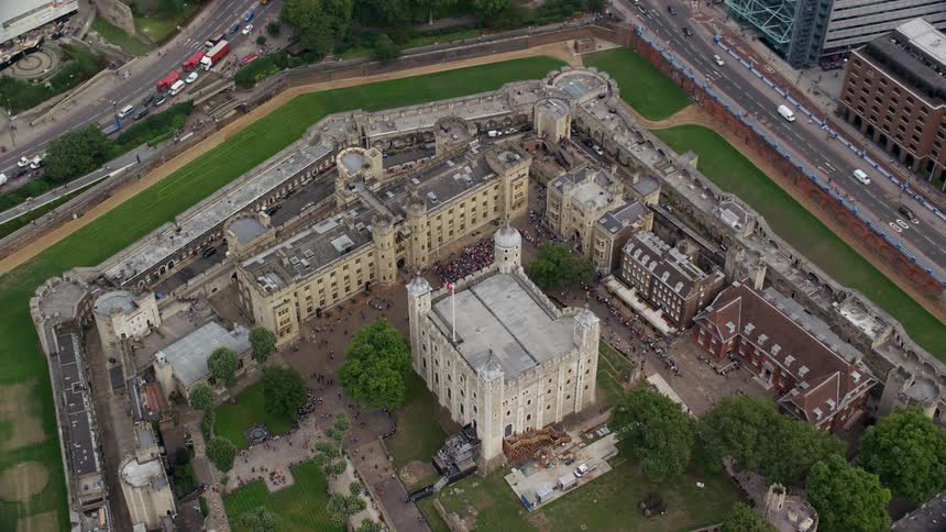 Aerial view of tower of london on the north bank of the river thames in central london