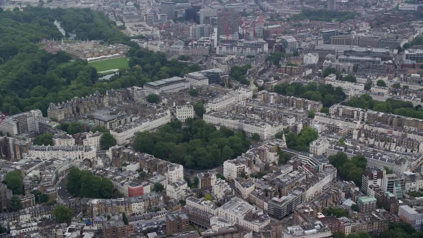 Aerial of a residential neighborhood in an urban city
