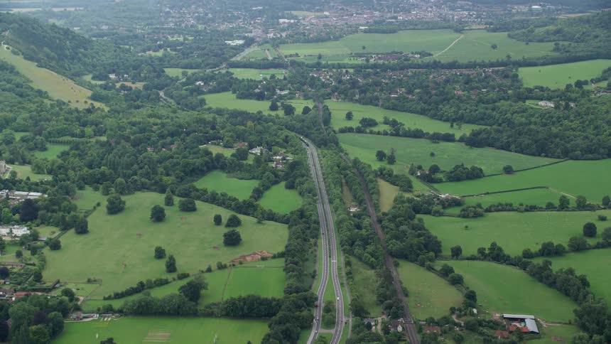 Aerial view of a highway through the countryside