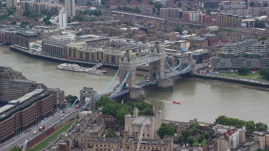 Aerial view of londons tower bridge