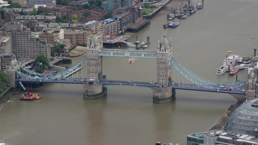 Aerial of london bridge during cloudy day