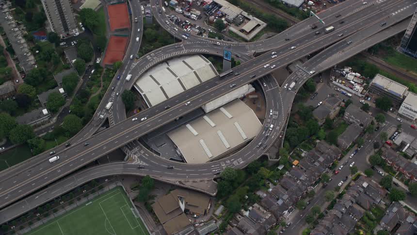 Aerial view of a40 westway roundabout london