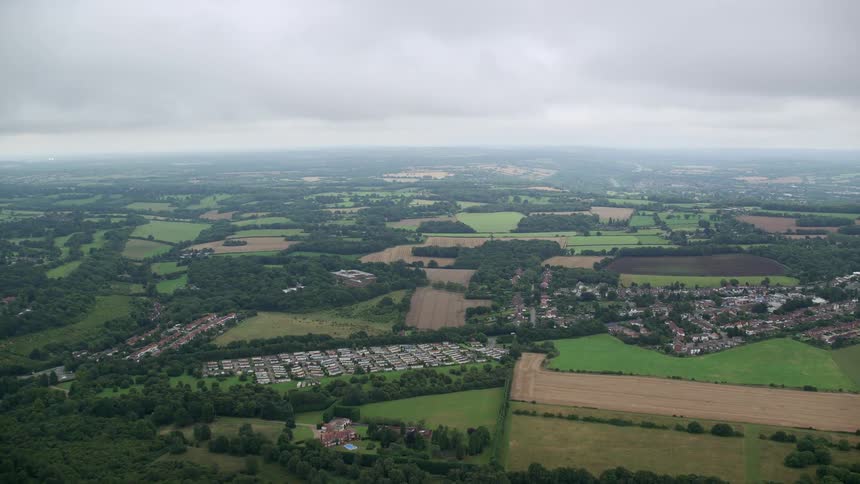 Aerial view of farm fields in the countryside
