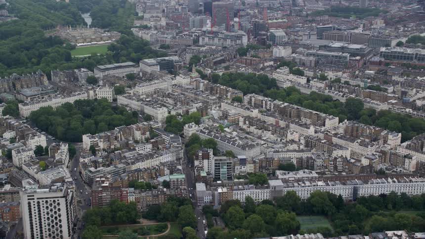 Aerial view of a large citys residential area