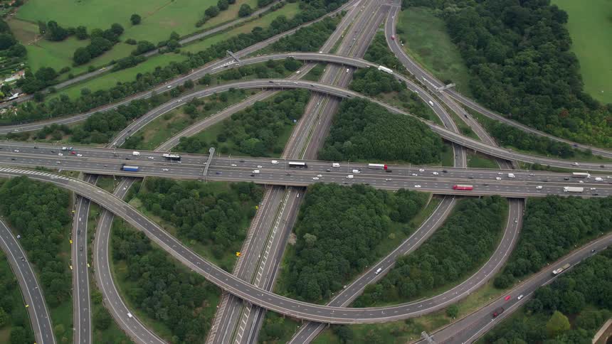 Aerial of highway in a small rural town
