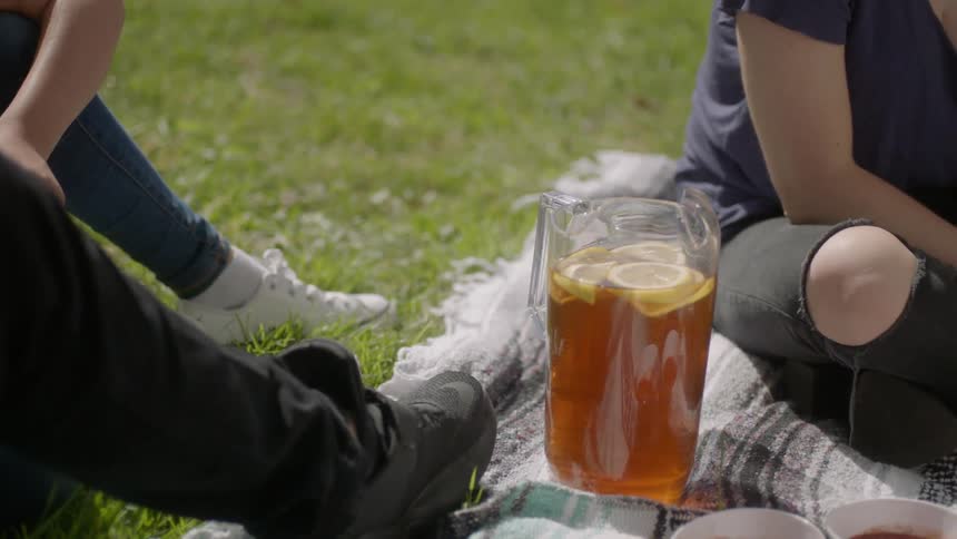 People are having a picnic in the grass