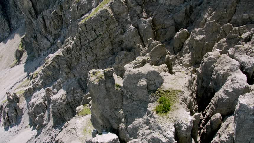 Aerial view of rocky geological peaks on natural cliffs