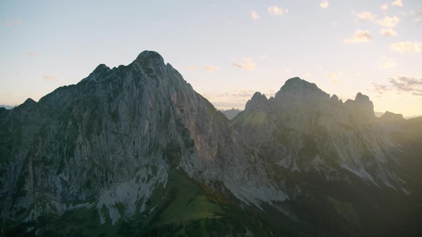 Aerial view of a mountain range in the morning