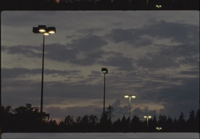 Bright streetlights as dusk falls