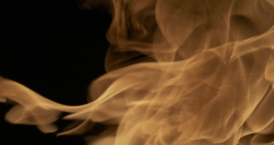 Translucent orange yellow flames rise through the darkness