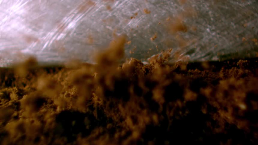 The chocolate powder is crushed