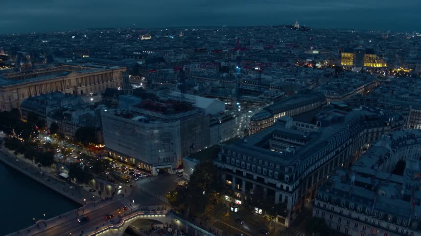Aerial view of an european city at night