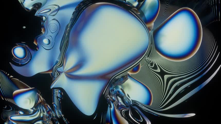 Reflective 3D rendering of abstract silver fractal