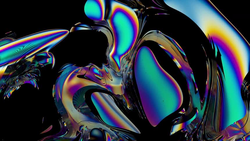 Zoom out from moving holographic 3D CGI fractal