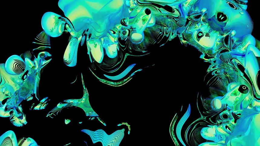 Form changing 3D rendering neon green liquid fractal