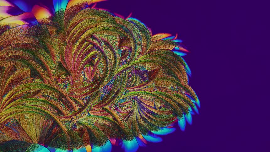 Colorful crystals growing and forming abstract shapes under microscope
