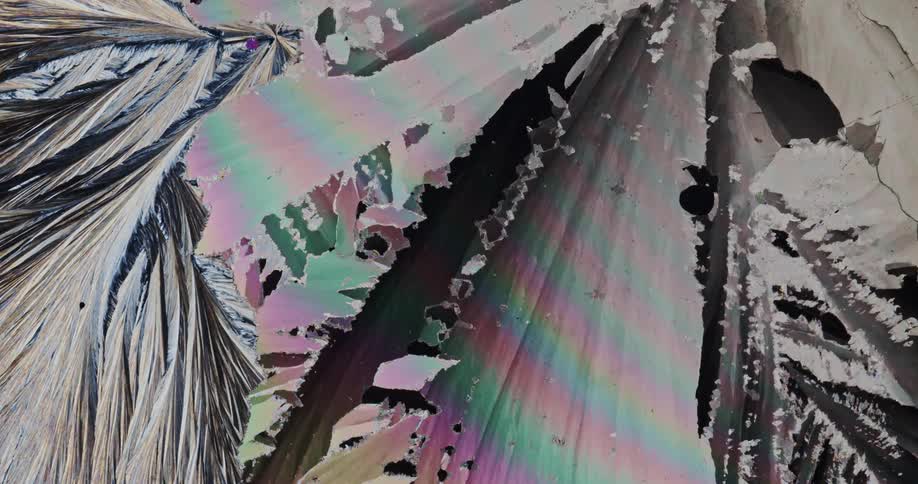 Microscopic view of sulfur crystals forming