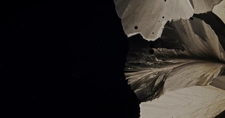 Growing crystals of sulfur liquid moving in abstract motion
