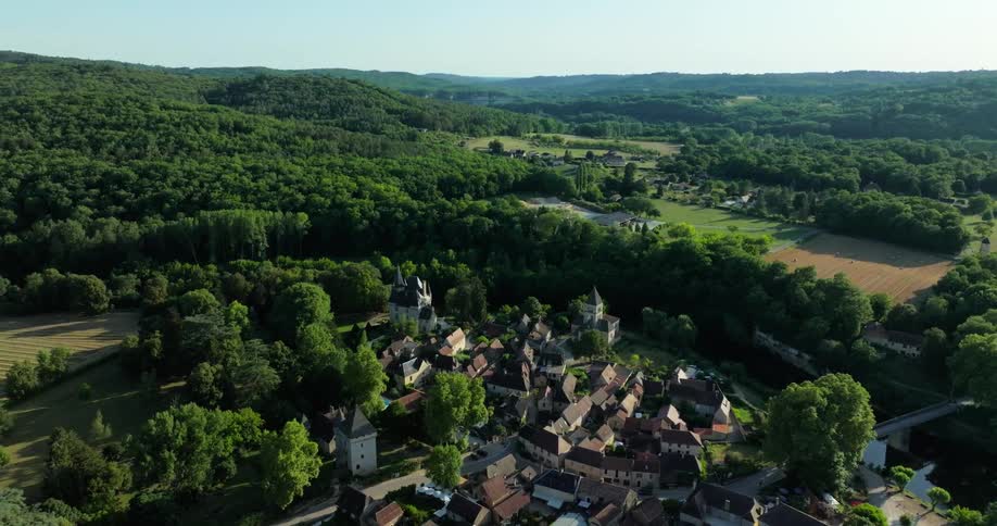 Aerial view of a small european village in the countryside