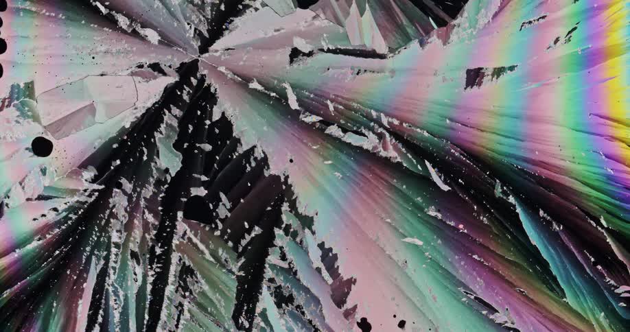 Growing crystals of sulfur liquid moving in abstract motion