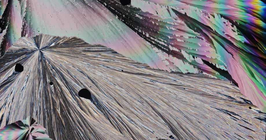 Growing crystals of sulfur liquid moving in abstract motion