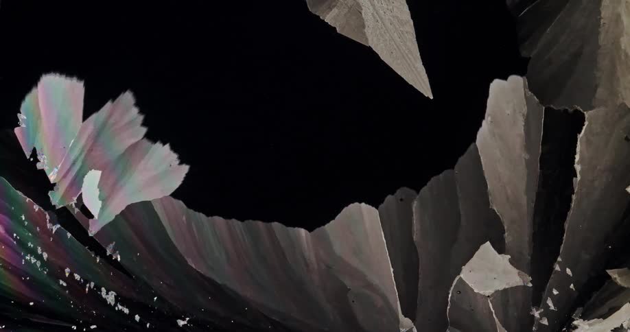 Crystallization of sulfur chemical watched with microscope