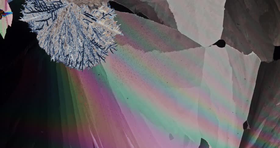 Microscopic view of sulfur crystals forming