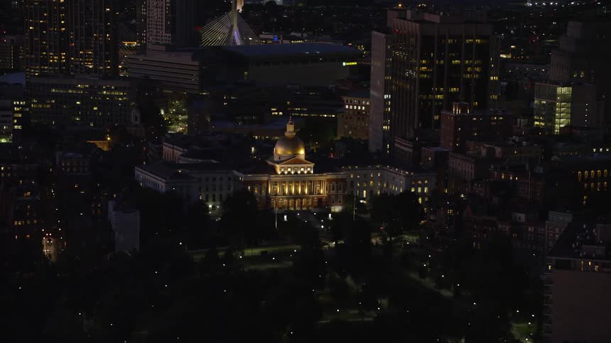 State capitol building in a city at night