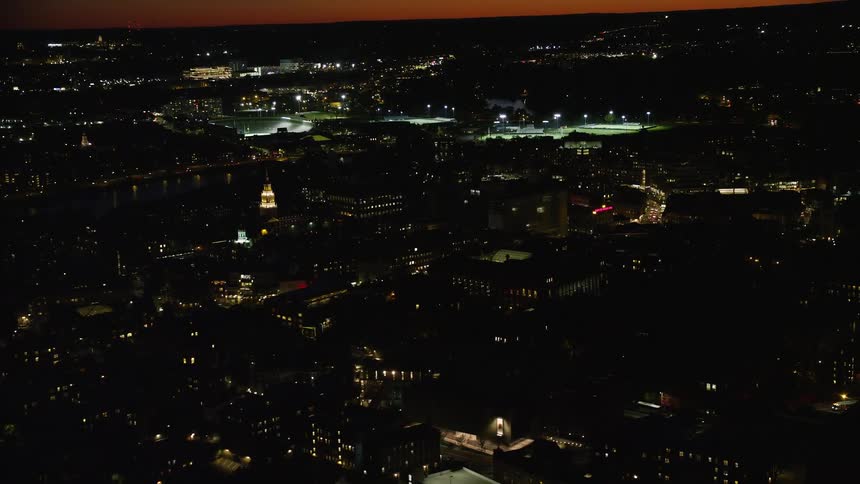 Aerial of city lights at night