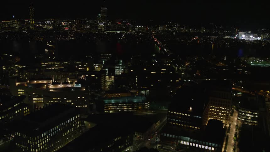 Aerial view of a metropolitan city at night