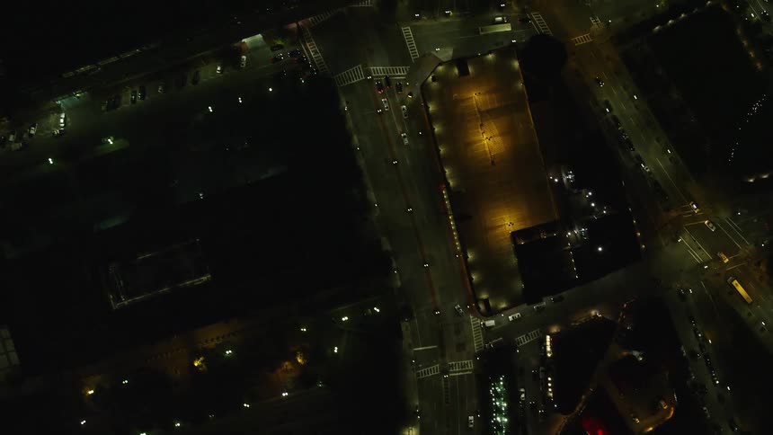 Aerial view of streets in the city at night