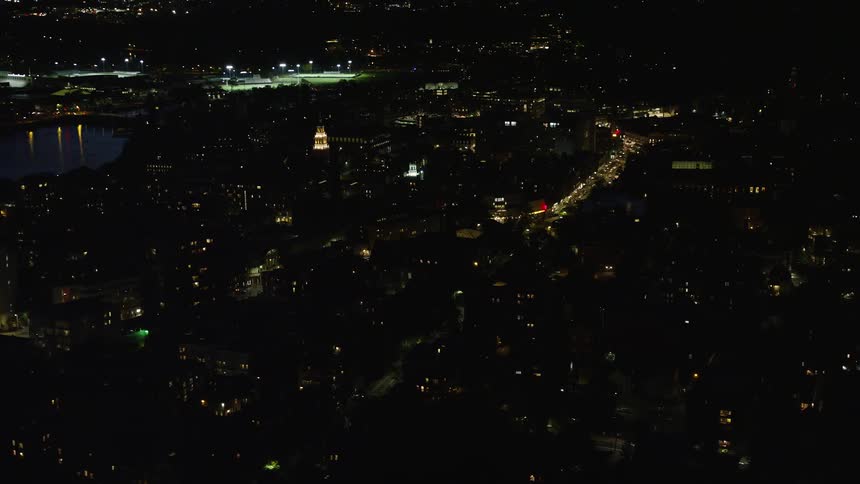 A night city with house lights on