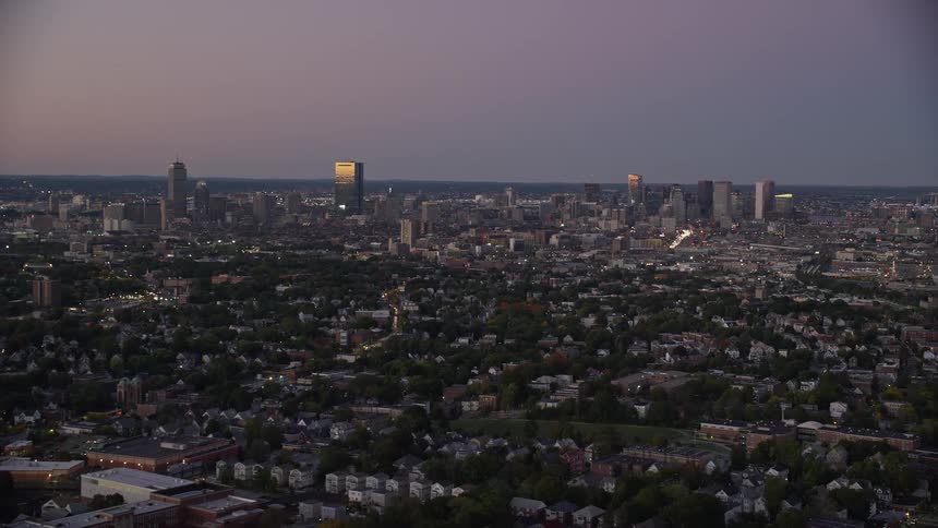 A panoramic view of the neighborhoods of a suburb and a metropolitan region of a city