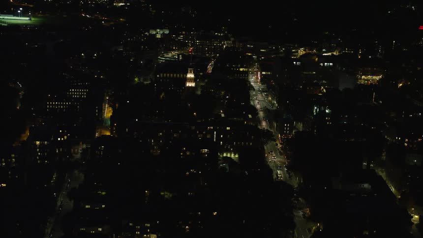 Aerial view of a nighttime city