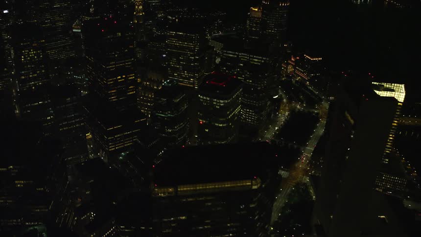 Skyscrapers in a city at night