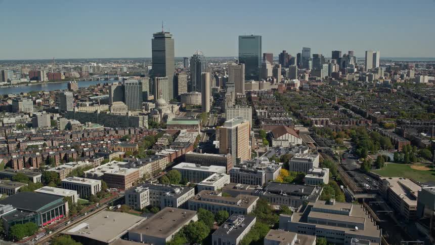 Aerial view of an urban city by the seaside