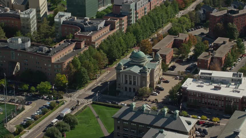 Aerial panorama of a city with buildings and houses
