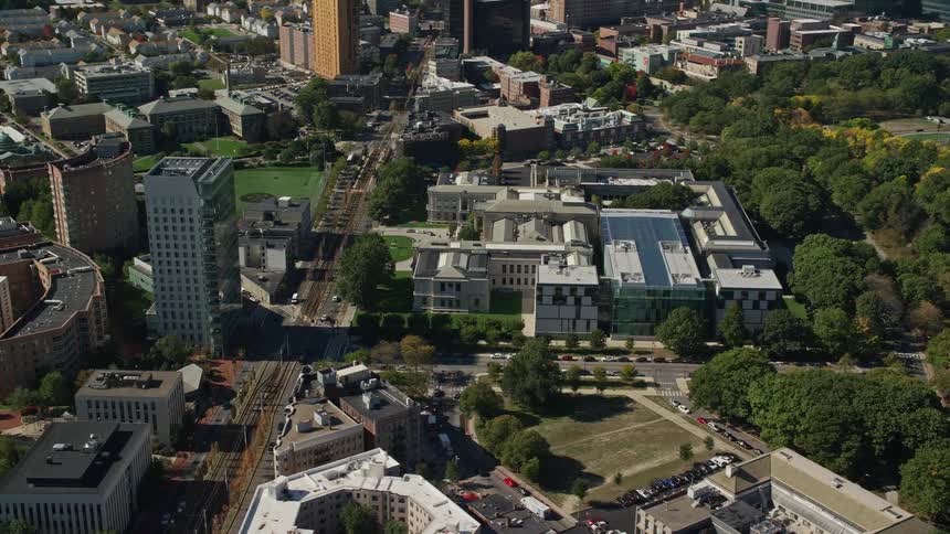 Aerial panorama of a metropolis with green areas