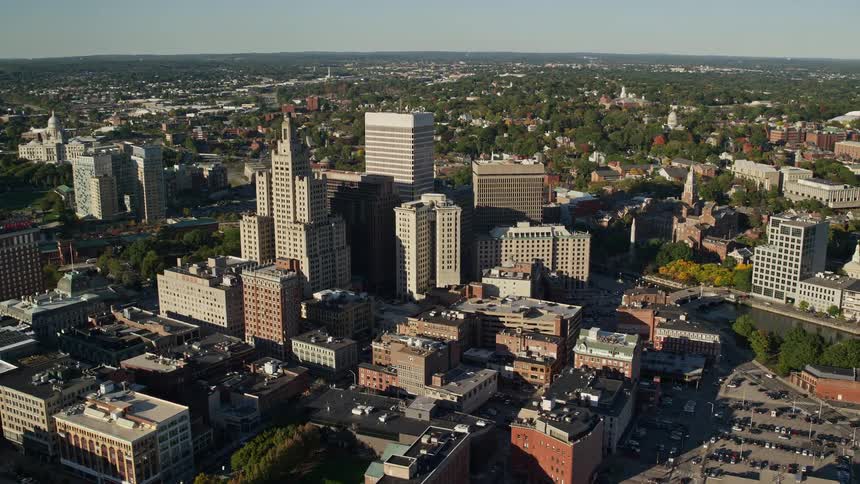 Aerial view of buildings in the city downtown at daytime