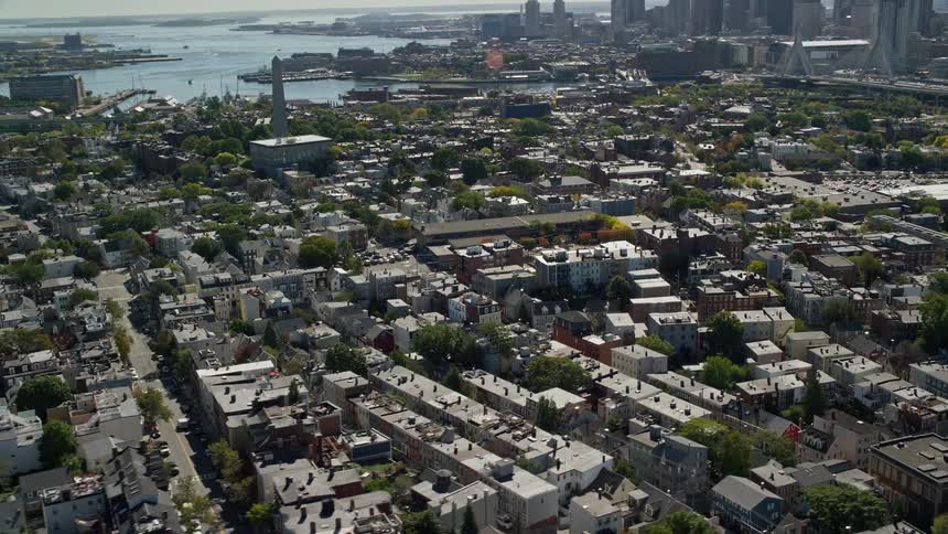 Suburbs of a city with many houses close to the sea