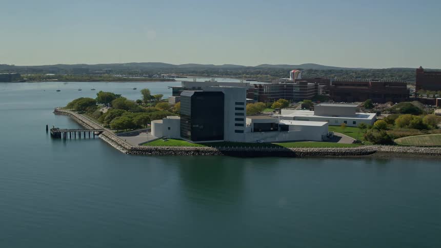 A building with modern architecture facing the sea