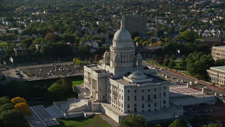 Aerial view of a capitol building in the city