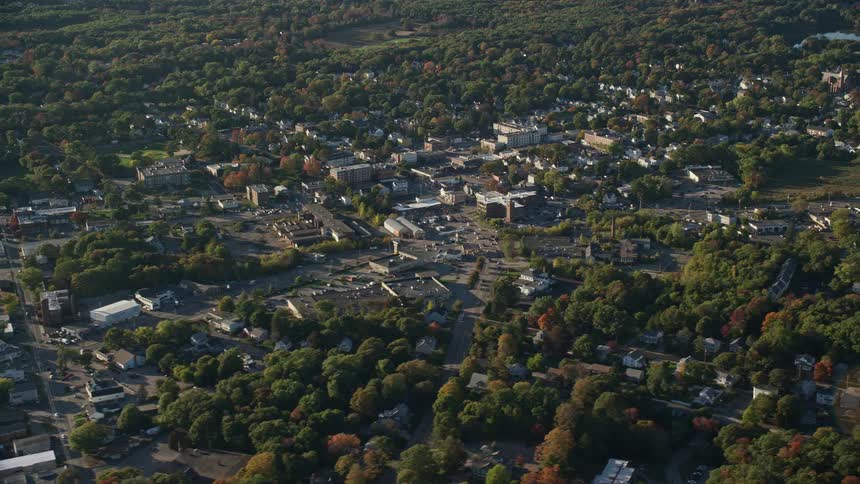 Aerial view of a small town in the countryside