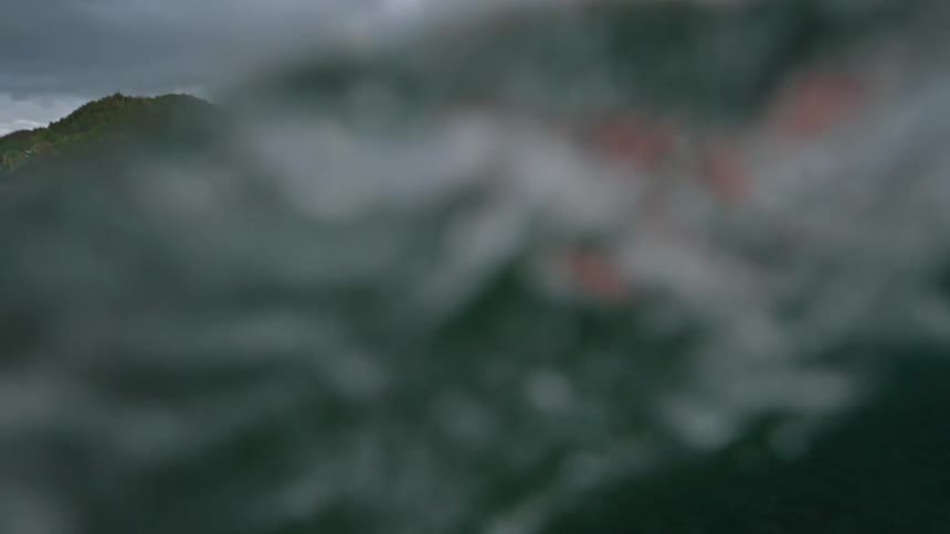 A woman swimming on a surfboard to catch the wave following her
