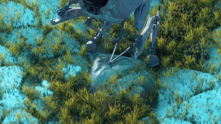 A robot is filling water into the ground